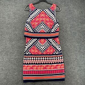 Vince Camuto Dress Womens 8‎ Geometric Layered Sheath Sleeveless Vacation Casual